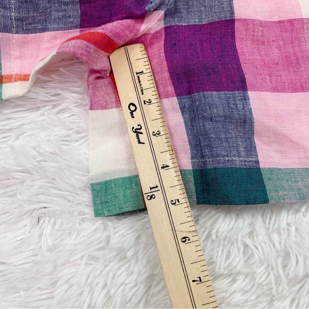 Boden Alma high rise Tie Waist Linen Shorts Bonbon Pink, Flambe Check - Picture 4 of 11